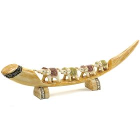 Carved Tusk with Multi-Colored Elephant Family