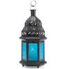 Azure Glass Moroccan Candle Lantern - 10 inches