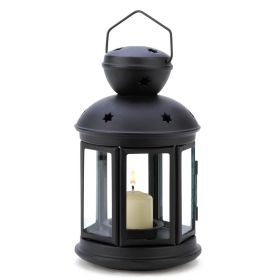 Round Black Star Cut-Out Candle Lantern - 9.5 inches