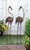 Metal Flamingo Yard Art Pair