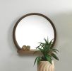 Round Wood Mirror with Shelf