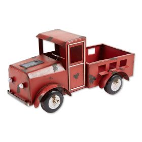 Metal Red Truck Planter with Solar-Powered Headlights