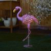 Solar Lighted Flamingo Yard Art - Leaning