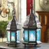 Azure Glass Moroccan Candle Lantern - 10 inches