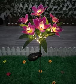 LED Solar Rose Orchid Flower Light Outdoor Garden Waterproof Simulation Lawn Lamp Wedding Party Christmas Decor Landscape Light - 7 head orchid purple