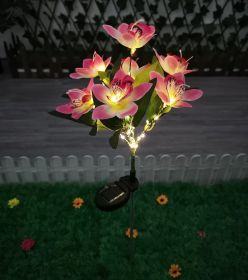 LED Solar Rose Orchid Flower Light Outdoor Garden Waterproof Simulation Lawn Lamp Wedding Party Christmas Decor Landscape Light - 7 head orchid pink