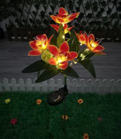 LED Solar Rose Orchid Flower Light Outdoor Garden Waterproof Simulation Lawn Lamp Wedding Party Christmas Decor Landscape Light - 7 head orchid orange