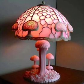 Colored Glass Plant Series Desk Lamp - Pink Mushroom Table Lamp - Battery mounted version