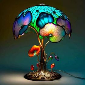 Colored Glass Plant Series Desk Lamp - Flower mushroom table lamp - Battery mounted version