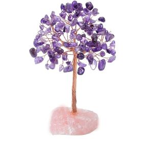 1pc Natural Crystal Tree Crystal Hair Ore Fluorite Base Rich Tree Chakra Amethyst Powder Crystal Ornaments - Purple