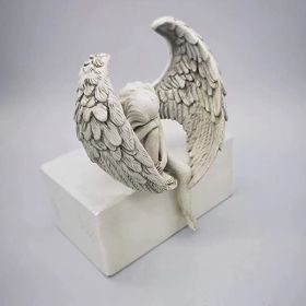 1pcs Sorrow Angel Statue Crafts; Pure White Love Angle With Wings Sculpture Ornaments; For Home Decor Bedroom Office Garden Tabletop - Angel