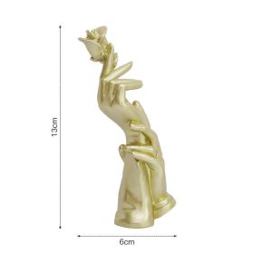 Home Decoration Resin Sculpture Statue Living Room Wine Cabinet Modern Fashion Hand-held Rose Ornaments Golden Crafts Gift - S-A