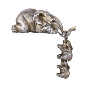 Golden Resin Elephant Sculpture Collectible Figurines Animal Ornaments Cute Bling Elephant Book Decor Presents Antique Gifts - Silver - CN