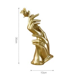 Home Decoration Resin Sculpture Statue Living Room Wine Cabinet Modern Fashion Hand-held Rose Ornaments Golden Crafts Gift - L-A