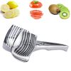 1pc Tomato Lemon Slicer Holder, Round Fruits Onion Shredder Cutter Guide Tongs With Handle, Stainless Steel Kitchen Cutting Potato Lime Food Stand - S