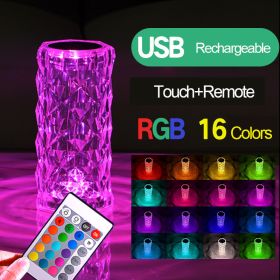 16 Colors Crystal Table Lamp Rose Light Romantic Diamond Atmosphere Light USB Touch Night Light For Bedroom Desk Party Decor - 16colors with remote