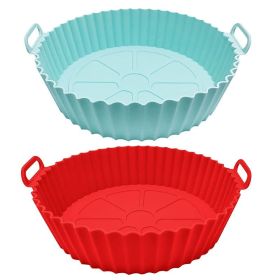 1/2pcs Air Fryer Silicone Pot; Reusable Air Fryer Liners; Silicone Air Fryer Basket; Food Safe Air Fryer Accessories - Dark Red + Light Blue