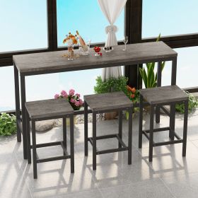 Modern Design Kitchen Dining Table,Pub Table,Long Dining Table Set with 3 Stools,Easy Assembly - Brown Gray