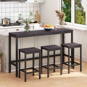 Modern Design Kitchen Dining Table,Pub Table,Long Dining Table Set with 3 Stools,Easy Assembly - Dark Gray