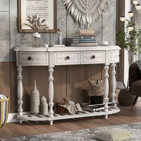 Modern and Contemporary Curved Console Table Sofa Table Entryway Table for Hallway Living Room Bedroom with 4 Drawers and 1 Shelf - Antique White