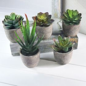 5Pcs Artificial Succulent Cactus Plants; Faux Succulent Cactus Plants with Gray Pots for Home Decor - as picture