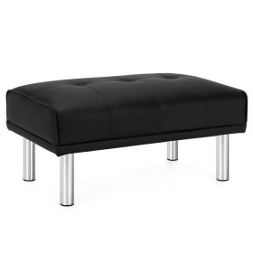 Rectangle Tufted Ottoman with Stainless Steel Legs for Living Room - Black