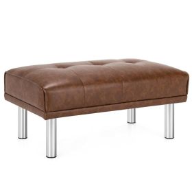 Rectangle Tufted Ottoman with Stainless Steel Legs for Living Room - Brown