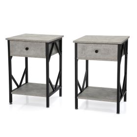 Set of 2 Nightstand Industrial End Table with Drawer;  Storage Shelf and Metal Frame for Living Room;  Bedroom;  XH - Gray