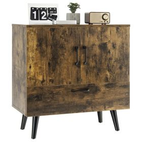 Modern Floor Storage Cabinet with 2 Doors and 1 Pull-out Drawer - Rustic Brown