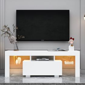 Entertainment TV Stand, Large TV Stand TV Base Stand with LED Light TV Cabinet. - White