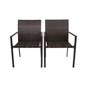 Outdoor Patio Furniture Set 2 Pieces Brown Wicker Chair Sets PE Rattan Patio Conversation Set Dining Chairs for All-Weather (Brown) - as Pic