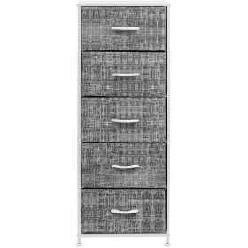 Dressing Table Storage Tower, Wardrobe Organizer, Tall Dresser for Bedroom, Steel Frame, Wooden Top, Fabric, 5 Drawers - Gray/White