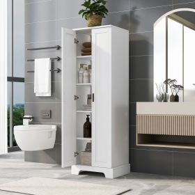 Storage Cabinet with Two Doors for Bathroom, Office, Adjustable Shelf, MDF Board, White - as Pic