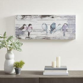 Perched Birds Hand Painted Wood Plank Panel Wall Decor - as Pic