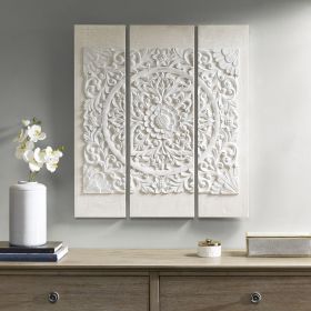 White Mandala Triptych 3-piece Dimensional Resin Canvas Wall Art Set - as Pic