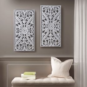 Botanical Panel Distressed Carved Wood 2-piece Wall Decor Set - as Pic