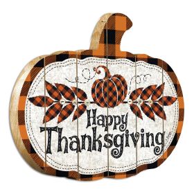 "Happy Thanksgiving" By Artisan Linda Spivey Printed on Wooden Pumpkin Wall Art - as Pic