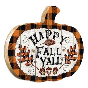 "Happy Fall Y'All" By Artisan Linda Spivey Printed on Wooden Pumpkin Wall Art - as Pic