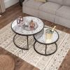 Round Coffee Table Set of 2 Set of 2 Nesting Tables; Metal Frame & Glass Top End Tables for Living Room Bedroom - as Pic