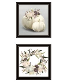 "BOHO Pumpkins and Flowers" 2-Piece Vignette by House Fenway; Ready to Hang Framed Print; Black Frame - as Pic