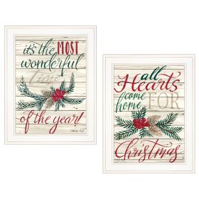 "All Hearts Come Home for Christmas" 2-Piece Vignette by Artisan Cindy Jacobs; Ready to Hang Framed Print; White Frame - as Pic