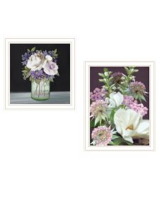 "Lilac & Wild Plum Bouquet" 2-Piece Vignette by House Fenway; Ready to Hang Framed Print; White Frame - as Pic