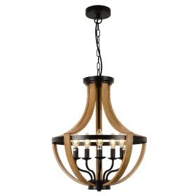 5 - Light Faux Wood Farmhouse Chandelier - as Pic