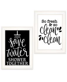 "Clean/Shower Together" 2-Piece Vignette by Fearfully Made Creations; Ready to Hang Framed Print; White Frame - as Pic