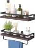 Floating bathroom shelf with towel rail; bathroom/living/kitchen/bedroom wall shelf set of 2; light brown; dark brown; black. - Brick Red