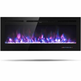 50 Inch Recessed Electric Insert Wall Mounted Fireplace with Adjustable Brightness - black