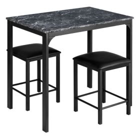 3 Pieces Counter Height Dining Set Faux Marble Table - Black