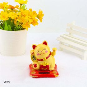 Chinese Lucky Wealth Waving Cat Gold Waving Hand Cat Home Decor Welcome Waving Cat Sculpture Statue Decor Car Ornament - Yellow - S