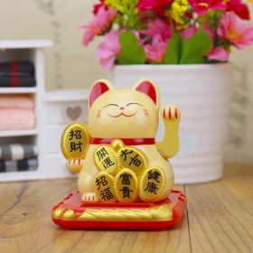 Chinese Lucky Wealth Waving Cat Gold Waving Hand Cat Home Decor Welcome Waving Cat Sculpture Statue Decor Car Ornament - Chinese yellow - S