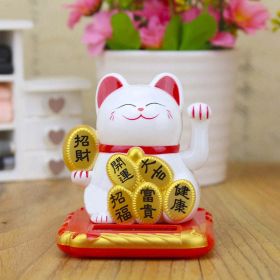 Chinese Lucky Wealth Waving Cat Gold Waving Hand Cat Home Decor Welcome Waving Cat Sculpture Statue Decor Car Ornament - Chinese white - S